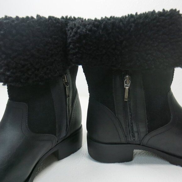UGG Australia Black Bellevue 1914 Leather Shearling Zip Fold Over Moto Boots 7 - Picture 8 of 8